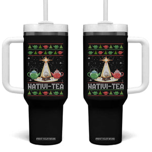 Funny Christmas Tea Lover Tumbler With Handle Nativi Tea Nativity Scene Christian Xmas TS11 One Size: 40 oz Black Print Your Wear