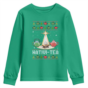 Funny Christmas Tea Lover Youth Sweatshirt Nativi Tea Nativity Scene Christian Xmas TS11 Irish Green Print Your Wear