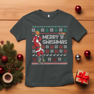 Funny Black Santa Christmas Basketball T Shirt Merry Swishmass Xmas Sport TS11 Dark Heather Print Your Wear