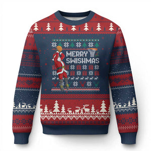 Funny Black Santa Christmas Basketball Ugly Christmas Sweater Merry Swishmass Xmas Sport TS11 Navy Red Print Your Wear