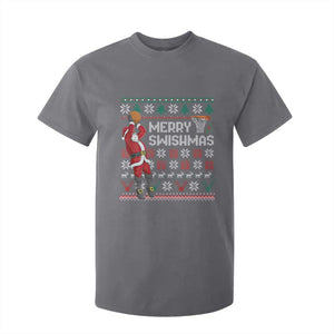 Funny Black Santa Christmas Basketball T Shirt For Kid Merry Swishmass Xmas Sport TS11 Charcoal Print Your Wear