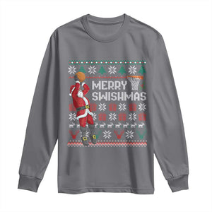 Funny Black Santa Christmas Basketball Long Sleeve Shirt Merry Swishmass Xmas Sport TS11 Charcoal Print Your Wear