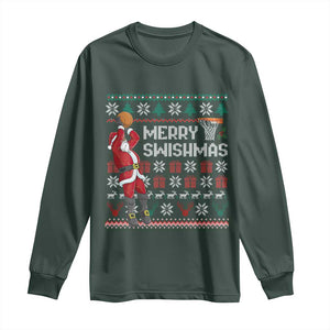 Funny Black Santa Christmas Basketball Long Sleeve Shirt Merry Swishmass Xmas Sport TS11 Dark Forest Green Print Your Wear