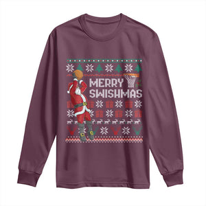 Funny Black Santa Christmas Basketball Long Sleeve Shirt Merry Swishmass Xmas Sport TS11 Maroon Print Your Wear