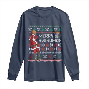 Funny Black Santa Christmas Basketball Long Sleeve Shirt Merry Swishmass Xmas Sport TS11 Navy Print Your Wear