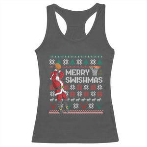 Funny Black Santa Christmas Basketball Racerback Tank Top Merry Swishmass Xmas Sport TS11 Dark Heather Print Your Wear