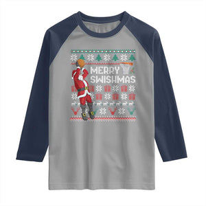 Funny Black Santa Christmas Basketball Raglan Shirt Merry Swishmass Xmas Sport TS11 Sport Gray Navy Print Your Wear