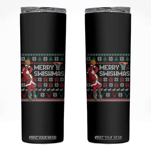 Funny Black Santa Christmas Basketball Skinny Tumbler Merry Swishmass Xmas Sport TS11 Black Print Your Wear