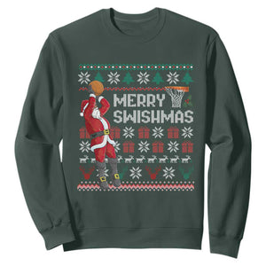 Funny Black Santa Christmas Basketball Sweatshirt Merry Swishmass Xmas Sport TS11 Dark Forest Green Print Your Wear