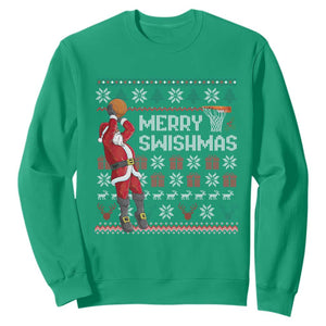 Funny Black Santa Christmas Basketball Sweatshirt Merry Swishmass Xmas Sport TS11 Irish Green Print Your Wear