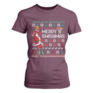 Funny Black Santa Christmas Basketball T Shirt For Women Merry Swishmass Xmas Sport TS11 Maroon Print Your Wear