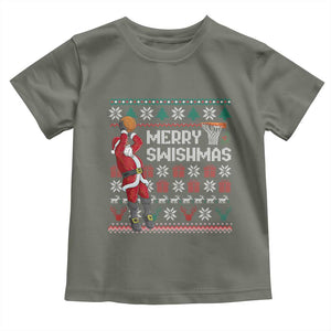 Funny Black Santa Christmas Basketball Toddler T Shirt Merry Swishmass Xmas Sport TS11 Military Green Print Your Wear