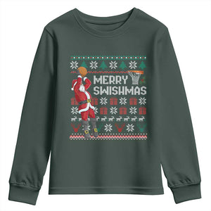 Funny Black Santa Christmas Basketball Youth Sweatshirt Merry Swishmass Xmas Sport TS11 Dark Forest Green Print Your Wear