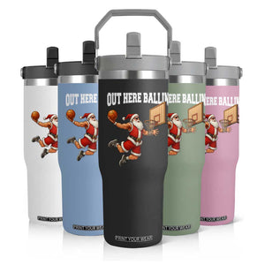 Funny Christmas Basketball Flip Straw Tumbler Out Here Ballin Xmas Santa Sport TS11 Print Your Wear