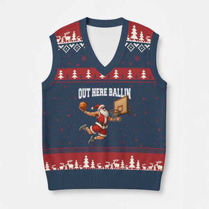 Funny Christmas Basketball V-Neck Knit Sweater Vest Out Here Ballin Xmas Santa Sport TS11 Navy Red Print Your Wear