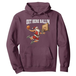 Funny Christmas Basketball Hoodie Out Here Ballin Xmas Santa Sport TS11 Maroon Print Your Wear