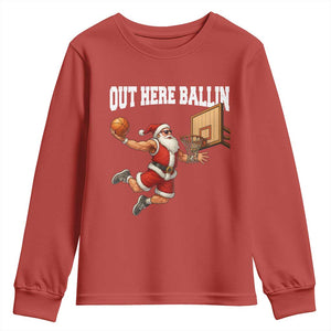 Funny Christmas Basketball Youth Sweatshirt Out Here Ballin Xmas Santa Sport TS11 Red Print Your Wear
