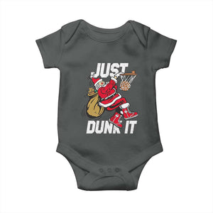 Funny Christmas Basketball Baby Onesie Just Dunk It Xmas Santa Sport TS11 Dark Heather Print Your Wear