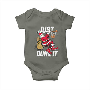 Funny Christmas Basketball Baby Onesie Just Dunk It Xmas Santa Sport TS11 Military Green Print Your Wear