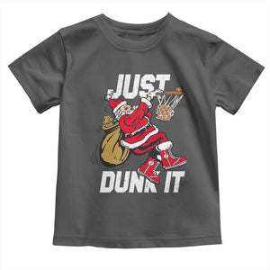 Funny Christmas Basketball Toddler T Shirt Just Dunk It Xmas Santa Sport TS11 Dark Heather Print Your Wear