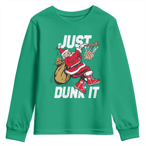 Funny Christmas Basketball Youth Sweatshirt Just Dunk It Xmas Santa Sport TS11 Irish Green Print Your Wear