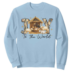 African American Christmas Nativity Scene Sweatshirt Joy To The World Afro Black Jesus TS11 Light Blue Print Your Wear