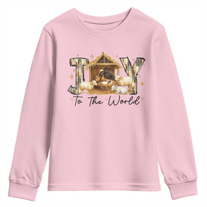 African American Christmas Nativity Scene Youth Sweatshirt Joy To The World Afro Black Jesus TS11 Light Pink Print Your Wear