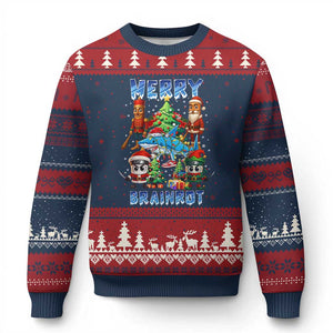 Funny Italian Brainrot Meme Xmas Ugly Christmas Sweater Merry Brainrot Xmas Gen Alpha TS11 Navy Red Print Your Wear