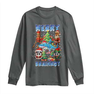 Funny Italian Brainrot Meme Christmas Long Sleeve Shirt Merry Brainrot Xmas Gen Alpha TS11 Dark Heather Print Your Wear