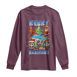 Funny Italian Brainrot Meme Christmas Long Sleeve Shirt Merry Brainrot Xmas Gen Alpha TS11 Maroon Print Your Wear