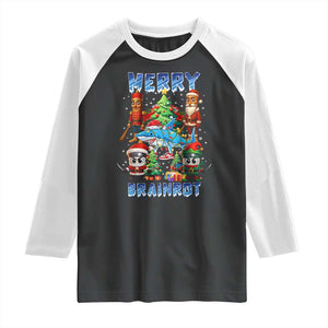 Funny Italian Brainrot Meme Christmas Raglan Shirt Merry Brainrot Xmas Gen Alpha TS11 Black White Print Your Wear