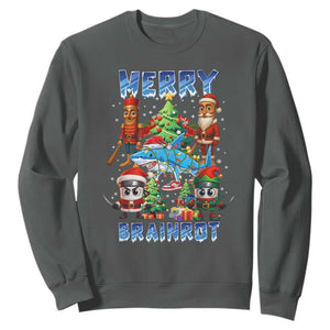 Funny Italian Brainrot Meme Christmas Sweatshirt Merry Brainrot Xmas Gen Alpha TS11 Dark Heather Print Your Wear