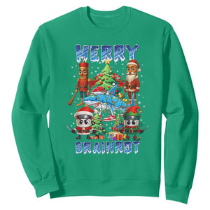 Funny Italian Brainrot Meme Christmas Sweatshirt Merry Brainrot Xmas Gen Alpha TS11 Irish Green Print Your Wear