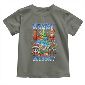 Funny Italian Brainrot Meme Christmas Toddler T Shirt Merry Brainrot Xmas Gen Alpha TS11 Military Green Print Your Wear
