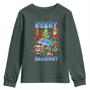 Funny Italian Brainrot Meme Christmas Youth Sweatshirt Merry Brainrot Xmas Gen Alpha TS11 Dark Forest Green Print Your Wear