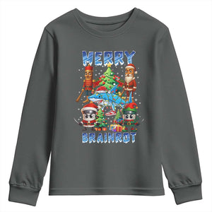 Funny Italian Brainrot Meme Christmas Youth Sweatshirt Merry Brainrot Xmas Gen Alpha TS11 Dark Heather Print Your Wear