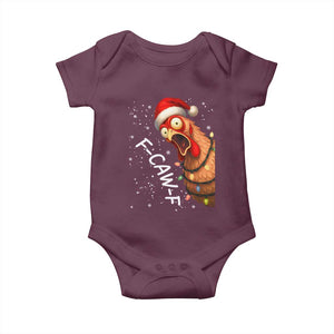 Funny F Caw F Chicken Christmas Baby Onesie Xmas Rooster Meme Santa Hat TS11 Maroon Print Your Wear