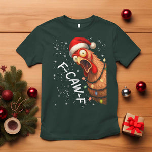 Funny F Caw F Chicken Christmas T Shirt Xmas Rooster Meme Santa Hat TS11 Dark Forest Green Print Your Wear