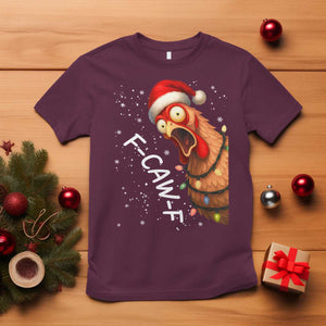 Funny F Caw F Chicken Christmas T Shirt Xmas Rooster Meme Santa Hat TS11 Maroon Print Your Wear