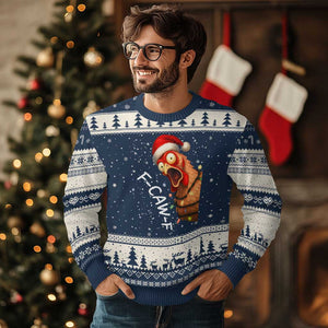 Funny F Caw F Chicken Xmas Ugly Christmas Sweater Xmas Rooster Meme Santa Hat TS11 Navy Beige Print Your Wear