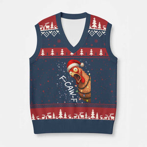Funny F Caw F Chicken Xmas V-Neck Knit Sweater Vest Xmas Rooster Meme Santa Hat TS11 Navy Red Print Your Wear