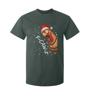 Funny F Caw F Chicken Christmas T Shirt For Kid Xmas Rooster Meme Santa Hat TS11 Dark Forest Green Print Your Wear