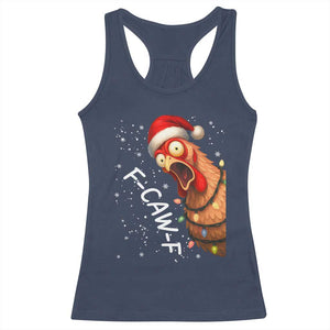 Funny F Caw F Chicken Christmas Racerback Tank Top Xmas Rooster Meme Santa Hat TS11 Navy Print Your Wear