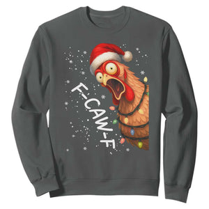 Funny F Caw F Chicken Christmas Sweatshirt Xmas Rooster Meme Santa Hat TS11 Dark Heather Print Your Wear