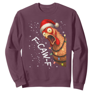Funny F Caw F Chicken Christmas Sweatshirt Xmas Rooster Meme Santa Hat TS11 Maroon Print Your Wear