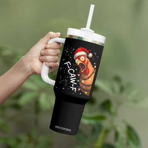 Funny F Caw F Chicken Christmas Tumbler With Handle Xmas Rooster Meme Santa Hat TS11 Print Your Wear