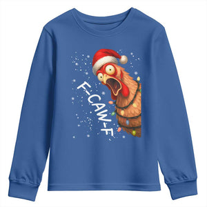 Funny F Caw F Chicken Christmas Youth Sweatshirt Xmas Rooster Meme Santa Hat TS11 Royal Blue Print Your Wear