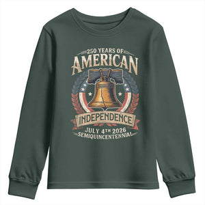 250 years Of America Independence Youth Sweatshirt 250th American Anniversary Liberty Bell TS11 Dark Forest Green Print Your Wear