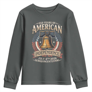 250 years Of America Independence Youth Sweatshirt 250th American Anniversary Liberty Bell TS11 Dark Heather Print Your Wear