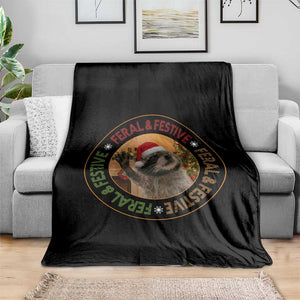 Funny Christmas Pedro The Racoon Throw Blanket Feral And Festive Xmas Santa Trash Panda TS11 Print Your Wear
